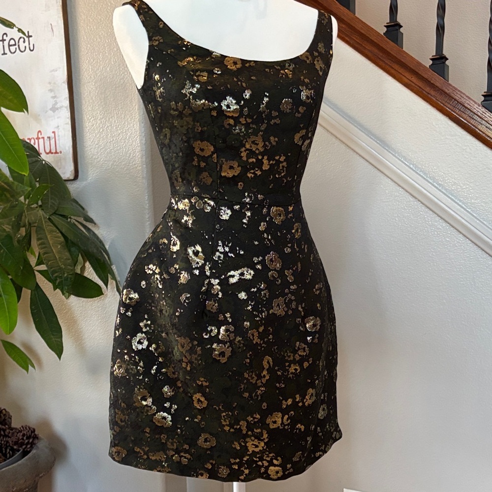 Asos Elegant Green, Blk and Gold Floral Dress - Picture 3 of 8
